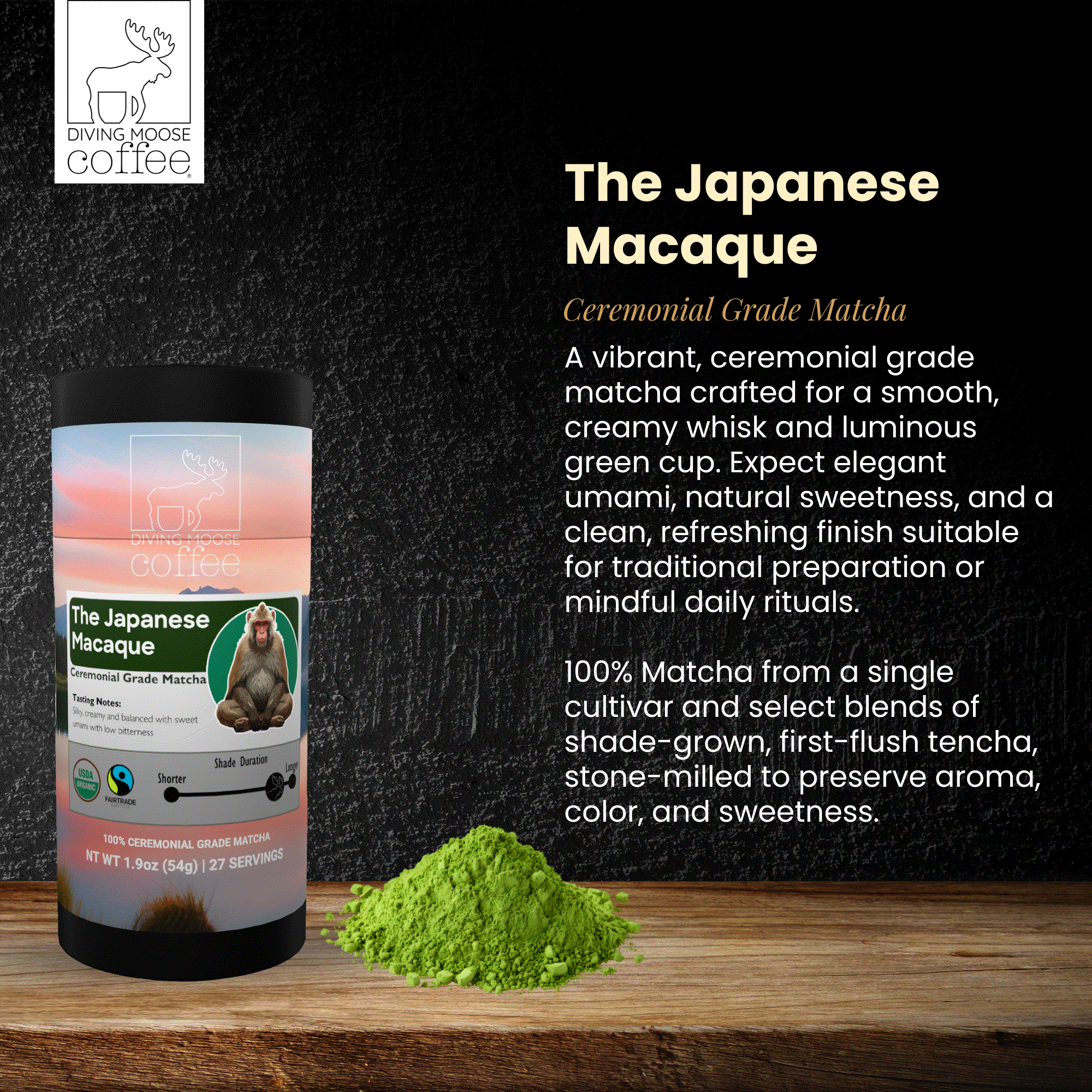 The Japanese Macaque - Organic Ceremonial Grade Matcha Tea (27 Servings)