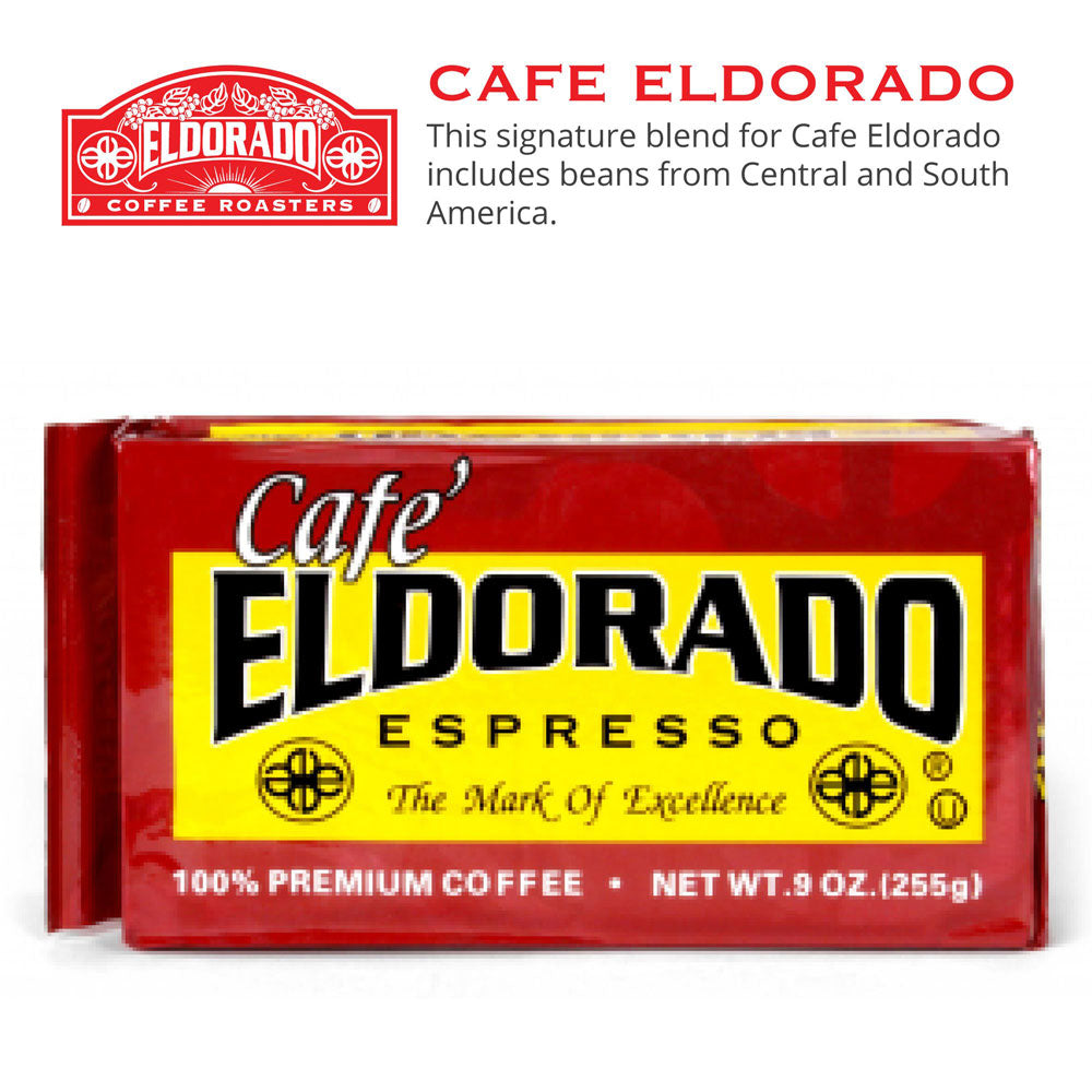 Espresso Ground Coffee - Café Eldorado 9 oz Brick (12-Pack) | Dark Roast Arabica Espresso