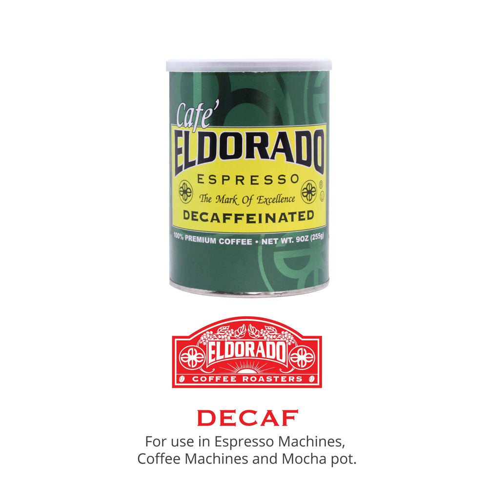 Café Eldorado Espresso – Ground, 9 oz Can Decaf