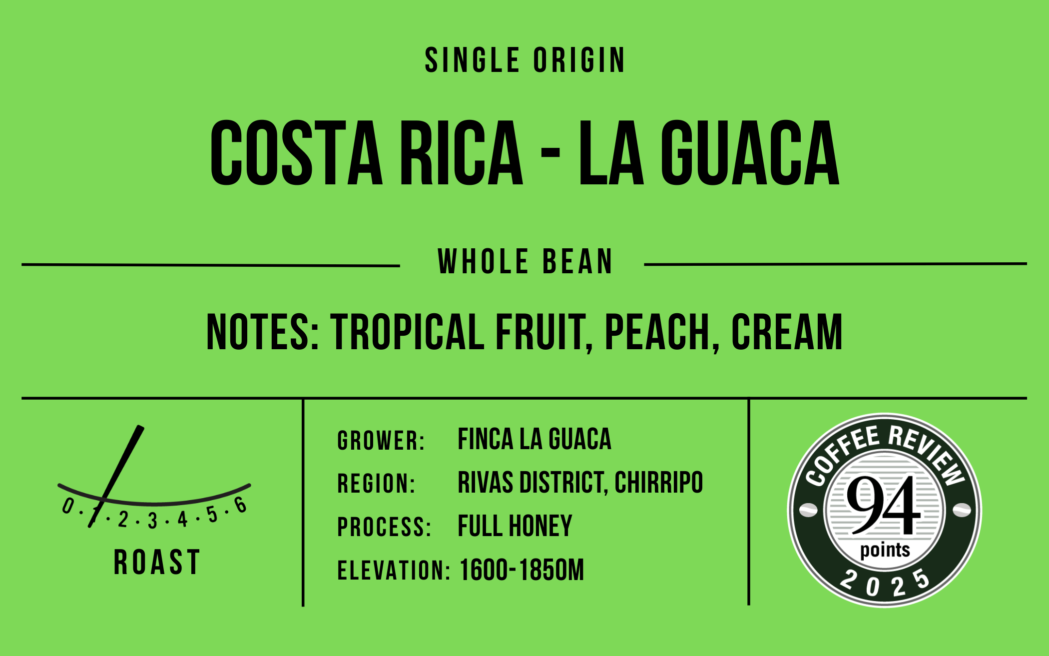 Costa Rica La Guaca Natural Processed, Light Roast - Microlot