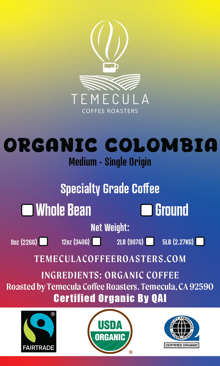 Organic Fairtrade® Colombia - Medium Roast
