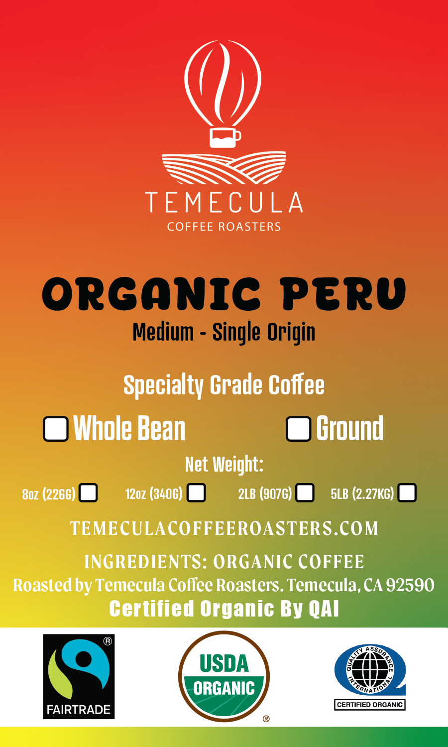 Organic Fairtrade® Peru - Medium Roast