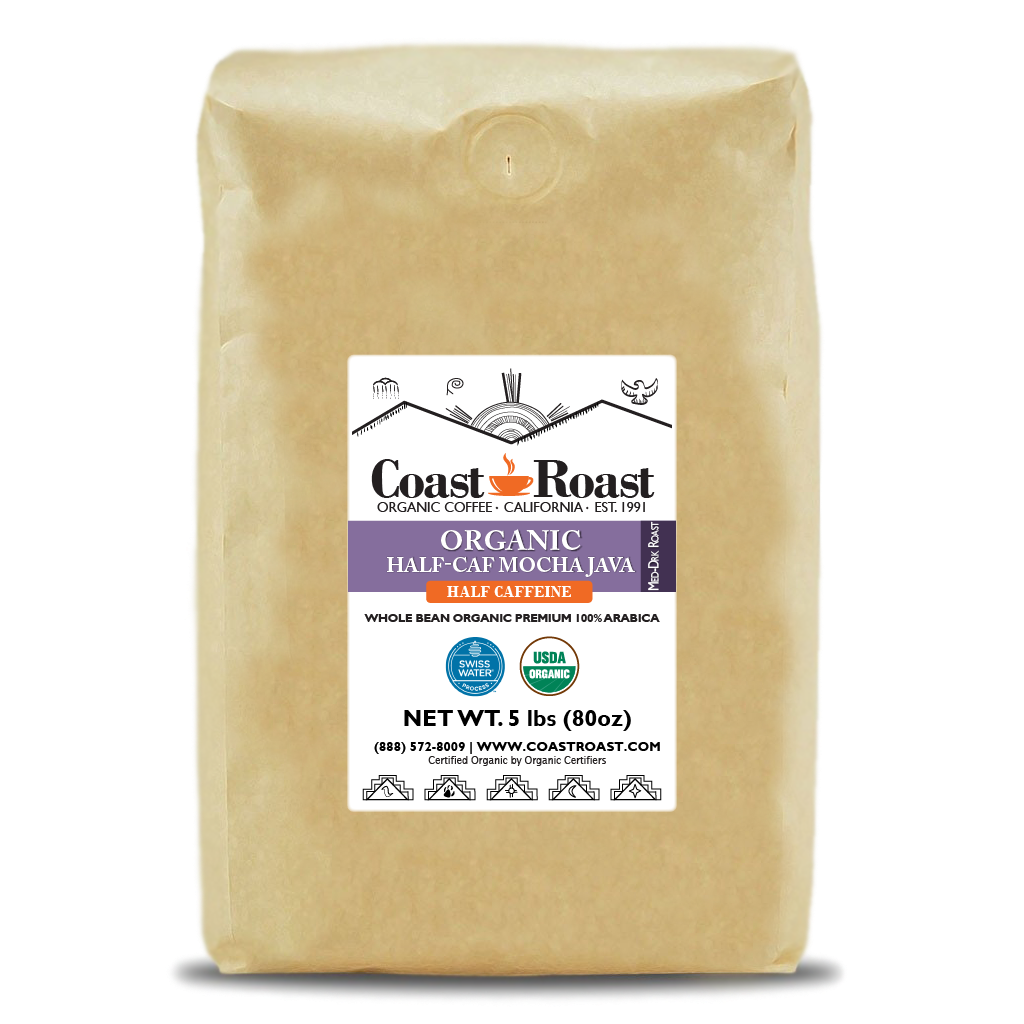 Organic Swiss Water Half-Caf Mocha Java Whole Bean Coffee