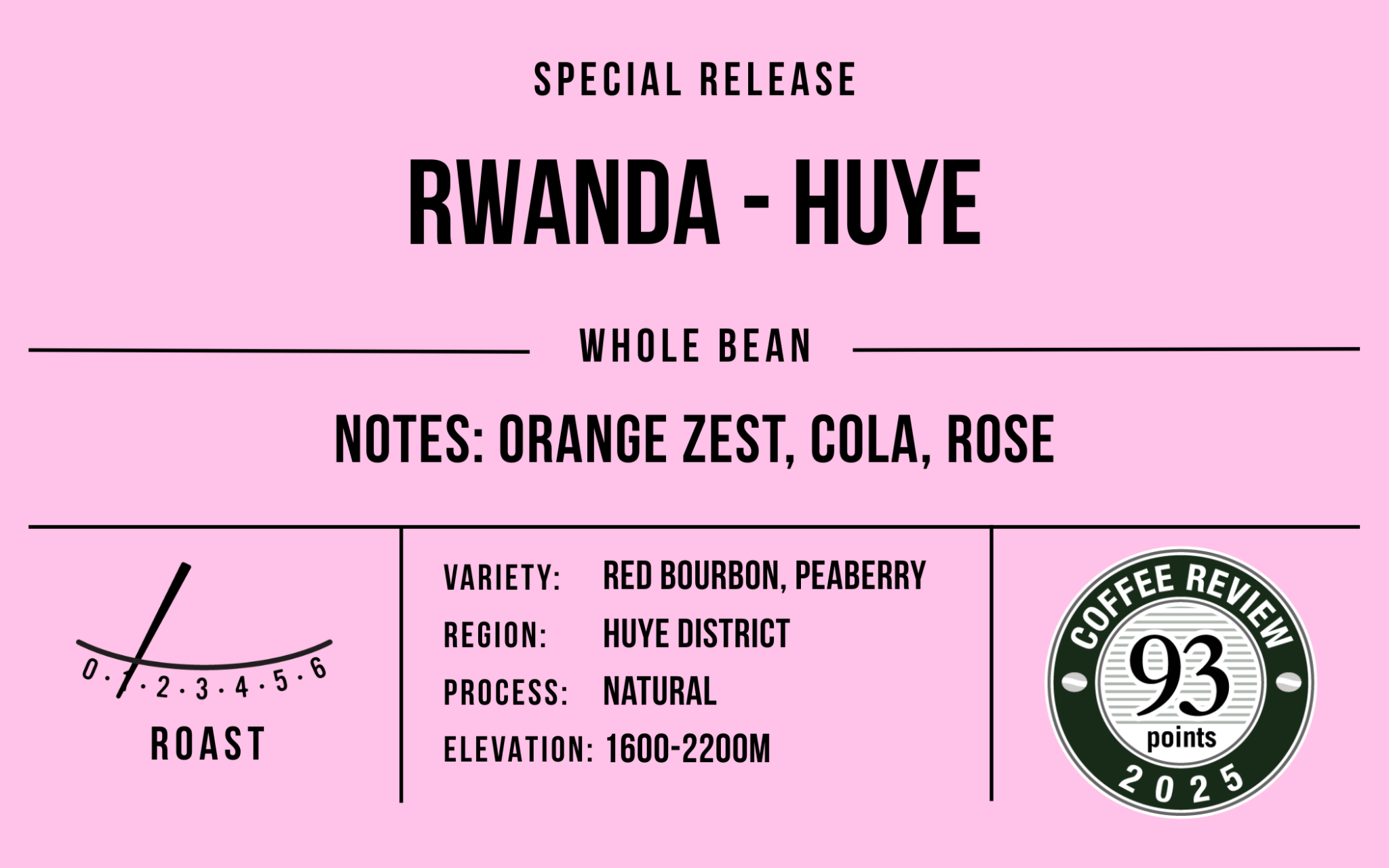 Rwanda Huye, Peaberry Natural Processed, Light Roast - Special Release