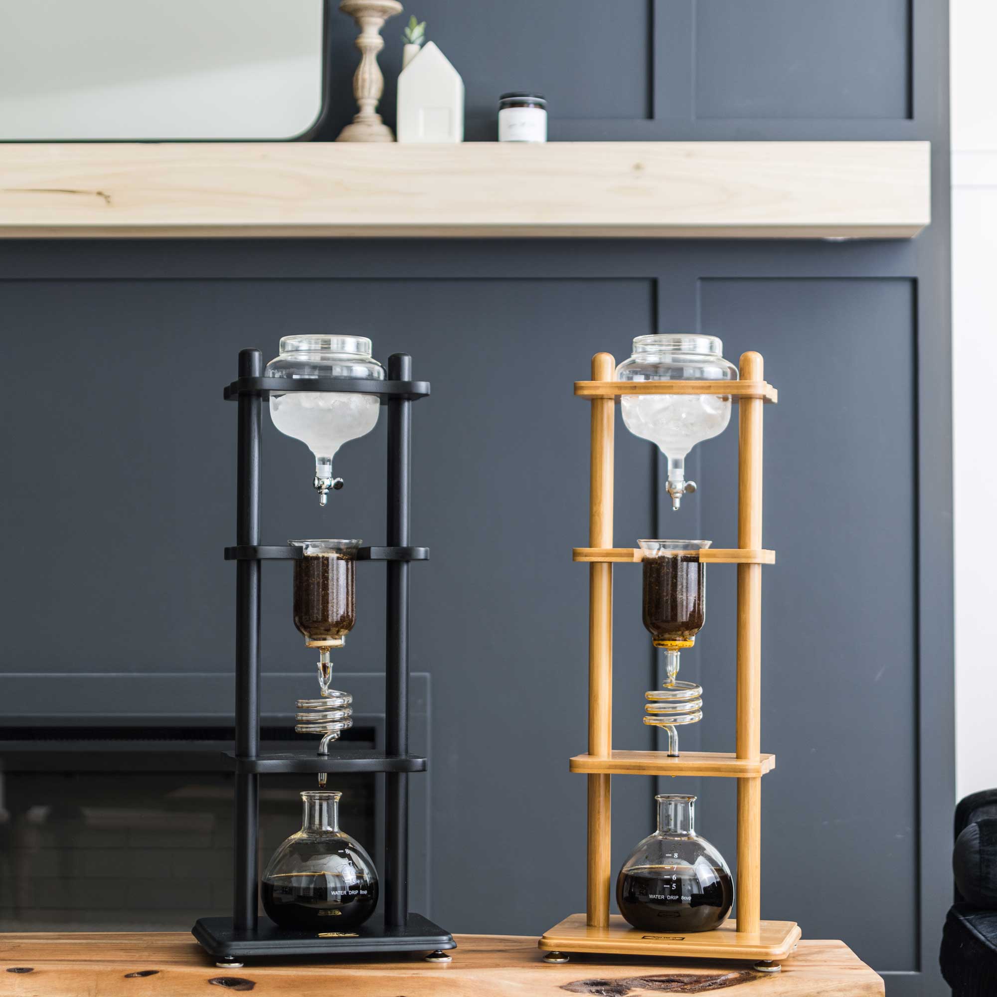 Yama Glass Cold Brew Tower – Bamboo Straight Frame – 6–8 Cup (32 oz)