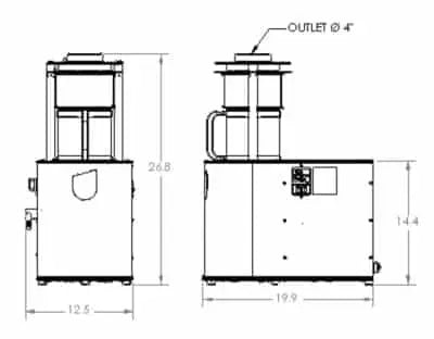 Dimensioned drawing — 1 lb roaster
