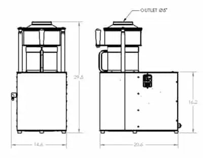 Dimensioned drawing — 2 lb roaster